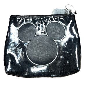 Disney Parks Exclusive MICKEY MOUSE ICON CLEAR PLASTIC &‎ LACE MAKEUP BAG CLUTCH